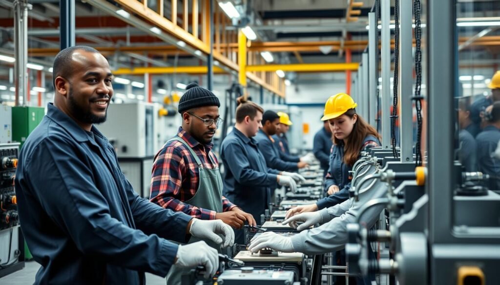 American factory workers at a manufacturing facility that could benefit from the Big Beautiful Bill