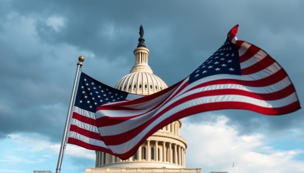 American flag with Capitol building in background symbolizing the national debate over the Big Beautiful Bill