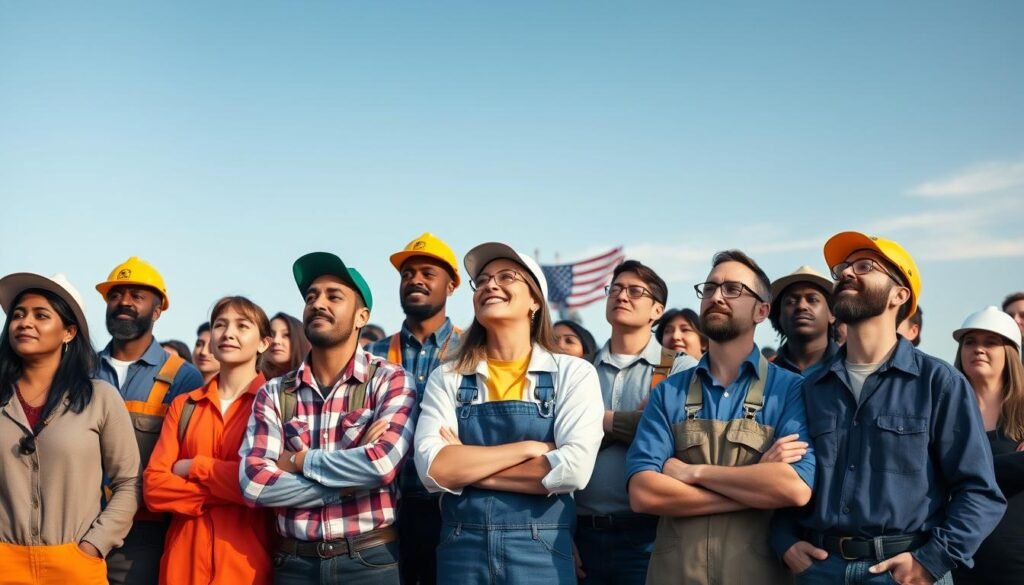 American workers from diverse industries looking toward an uncertain future