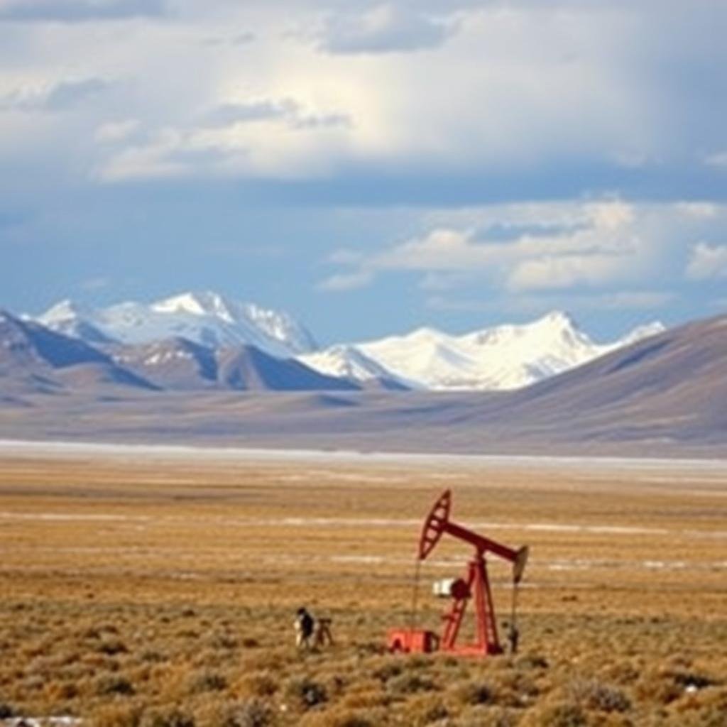 Arctic National Wildlife Refuge landscape with oil drilling equipment