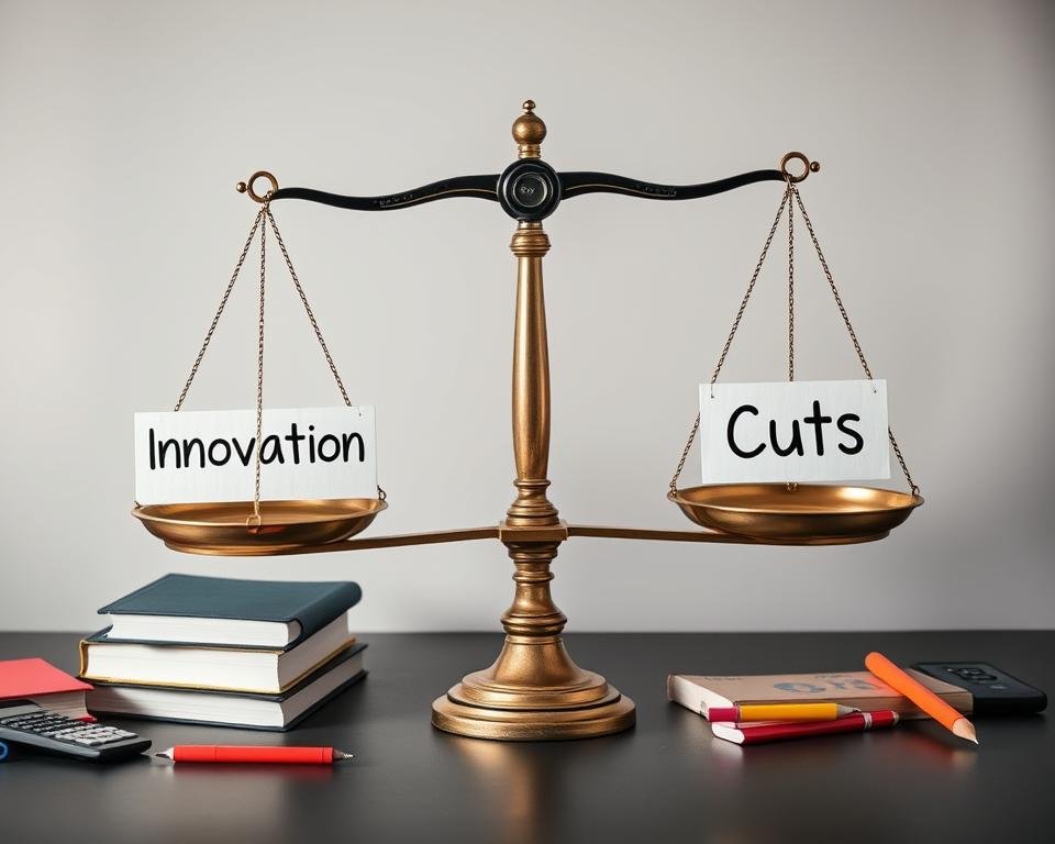 Balance scale weighing education funding options