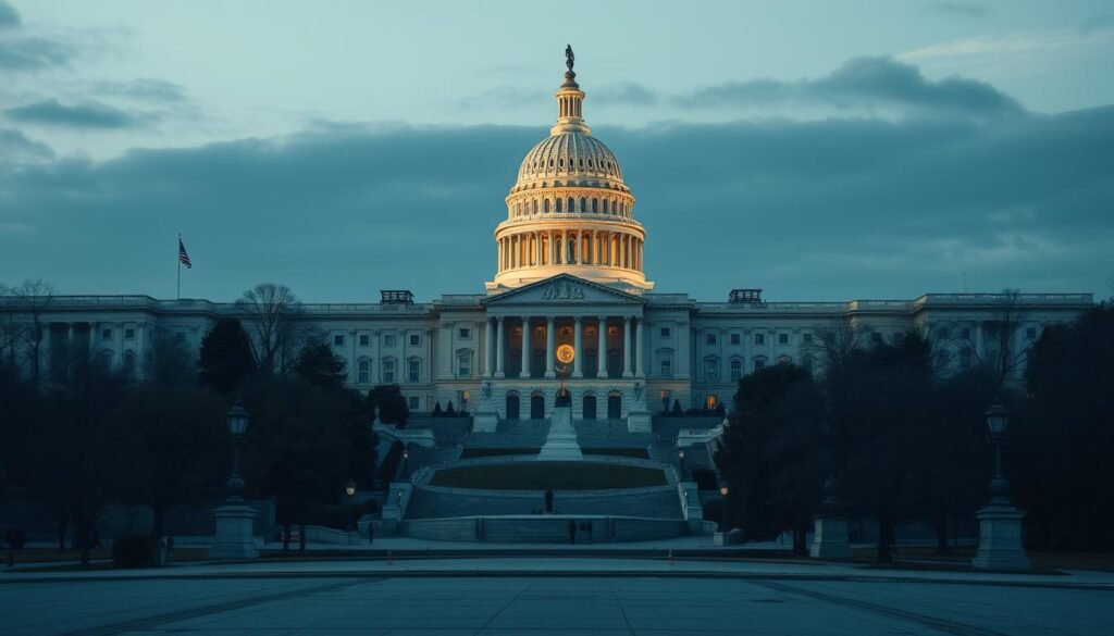 Capitol Hill with cryptocurrency symbols