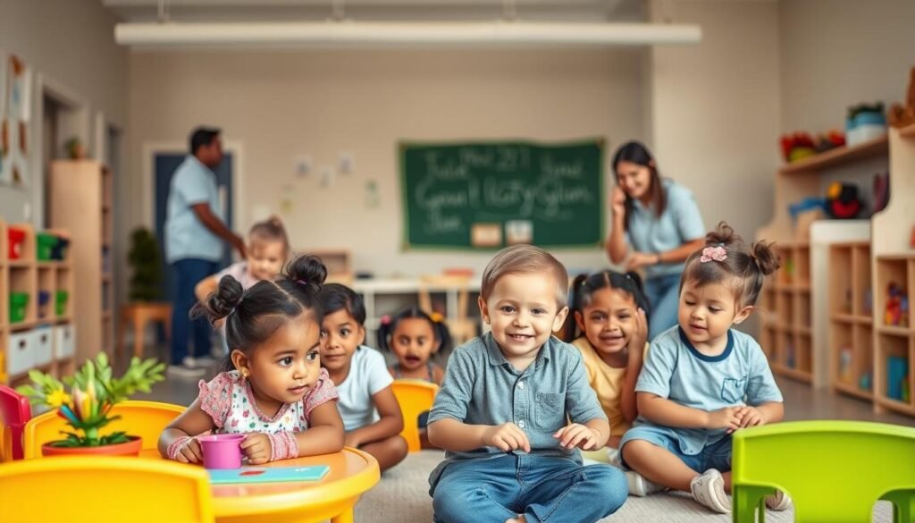 Childcare facility with diverse children and caregivers