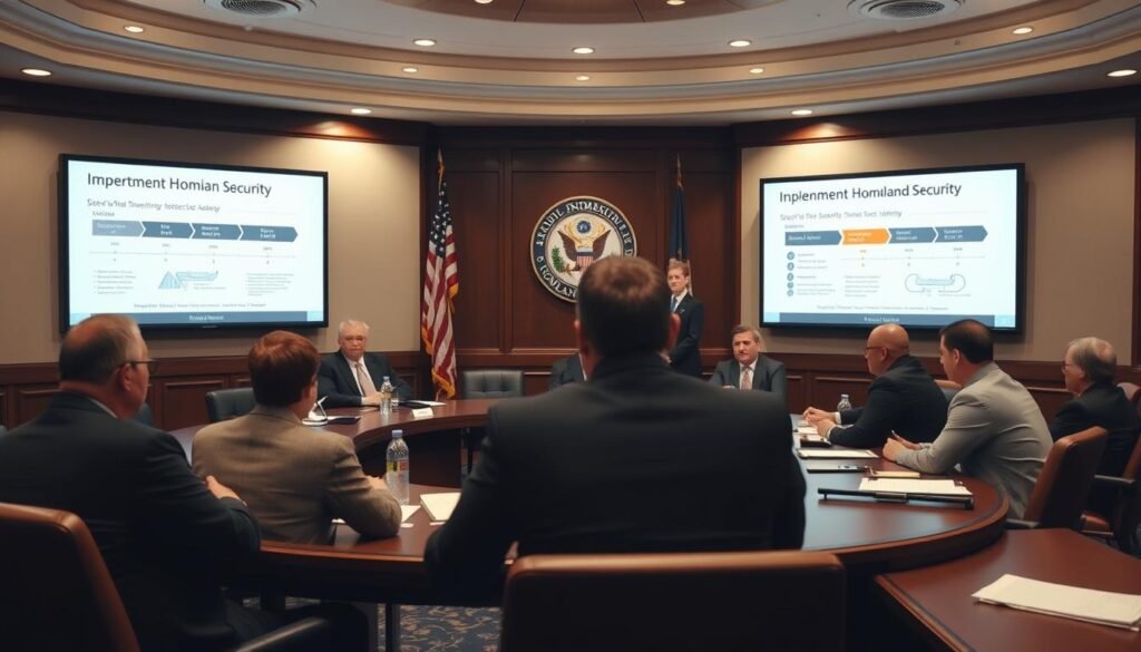 DHS officials in meeting discussing implementation plans