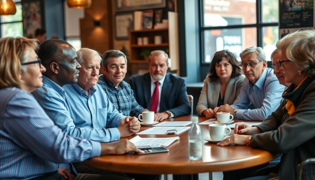 Diverse group of American voters discussing Trump's Big Beautiful Bill
