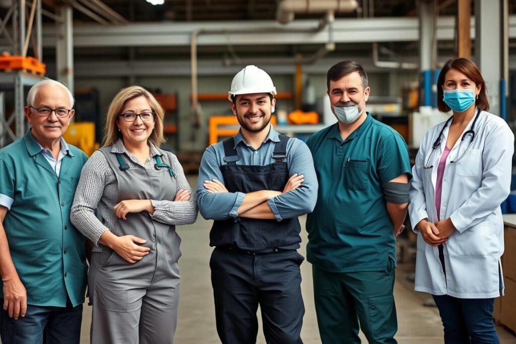 Diverse group of workers in various occupations representing different demographics affected by the bill