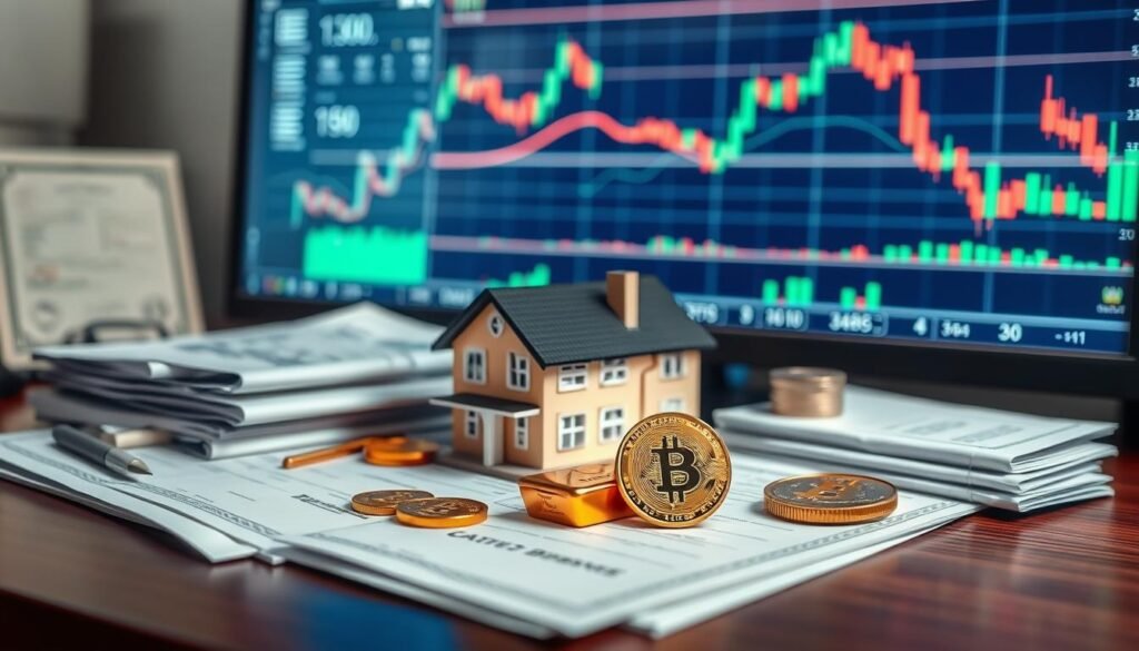Diverse investment assets including stocks, bonds, real estate, and cryptocurrency representing investment opportunities after Trump's Big Beautiful Bill