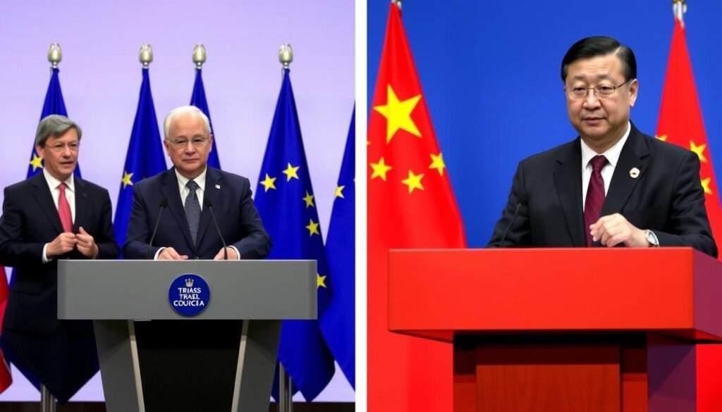 EU and Chinese officials in separate press conferences announcing responses to the Big Beautiful Bill