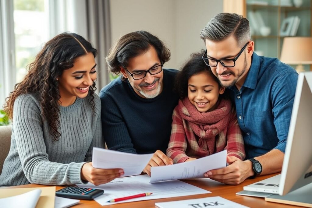 Family discussing financial planning with tax advisor regarding Trump's family benefits bill