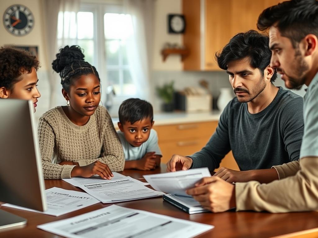 Family reviewing eligibility requirements for safety net programs