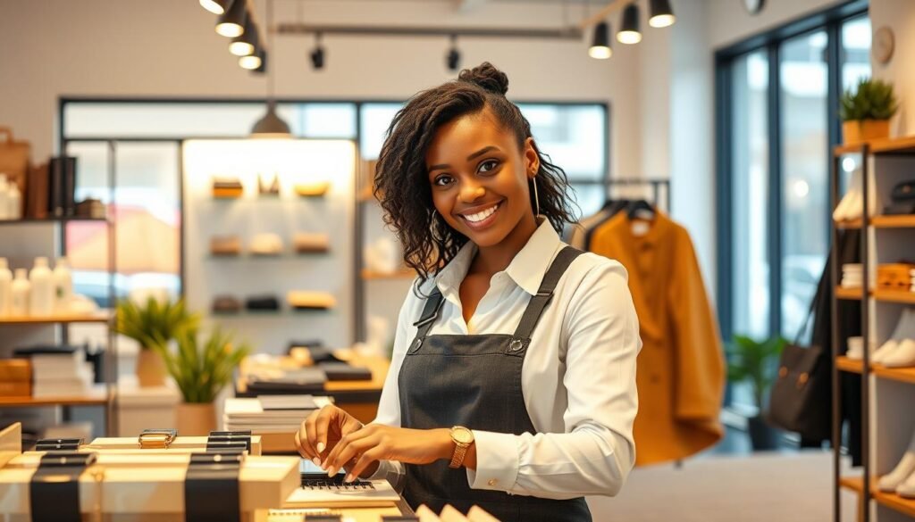 Female entrepreneur working in her small business