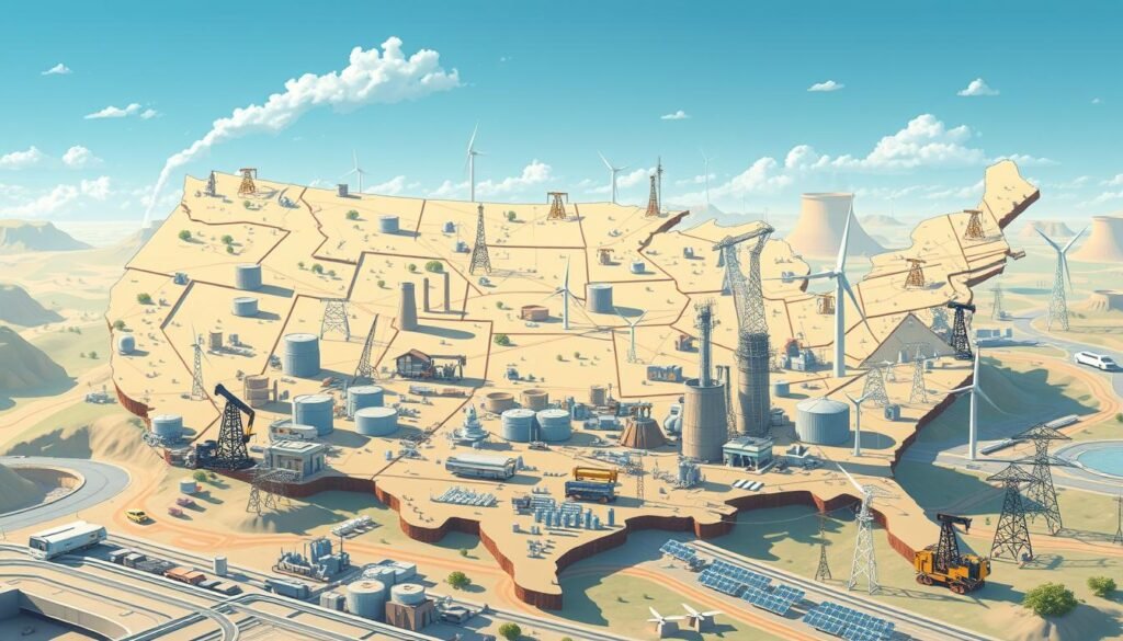 Future energy landscape visualization showing mix of fossil fuels and renewables under Trump's Big Beautiful Bill Future energy landscape visualization showing mix of fossil fuels and renewables under Trump's Big Beautiful Bill