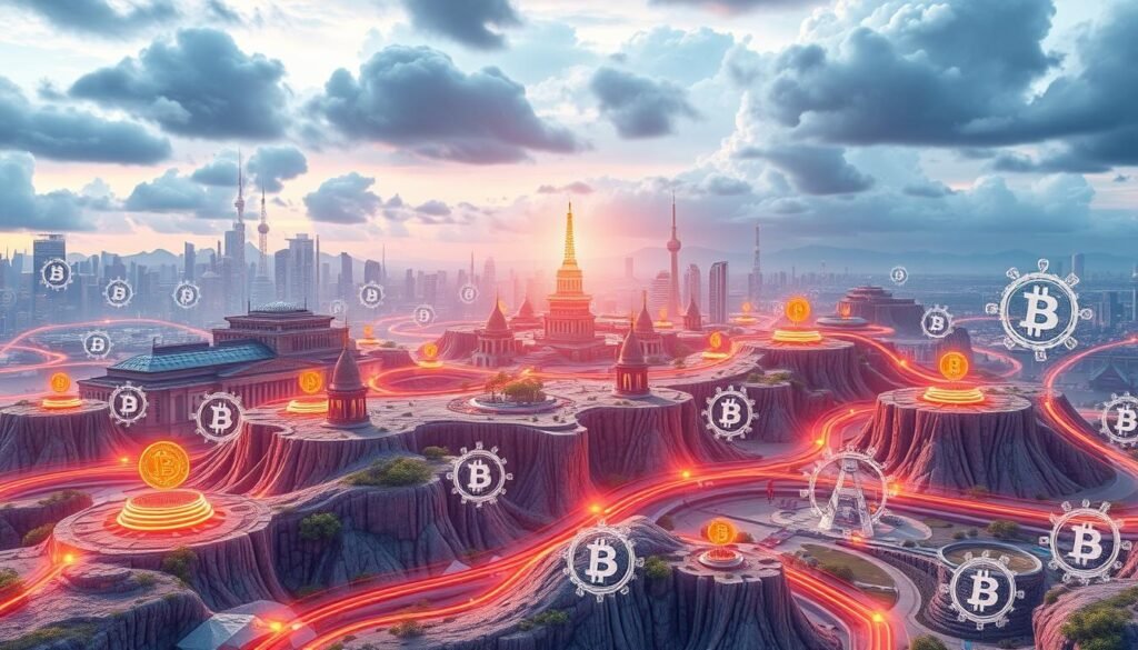 Futuristic visualization of crypto regulation landscape