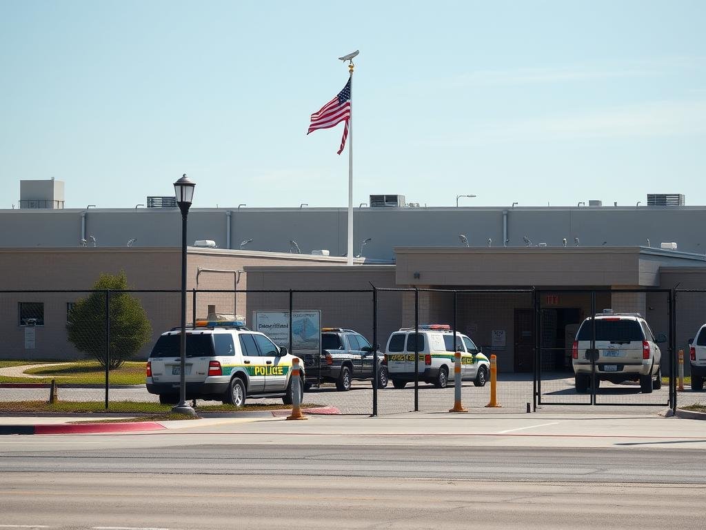 ICE detention facility with security measures