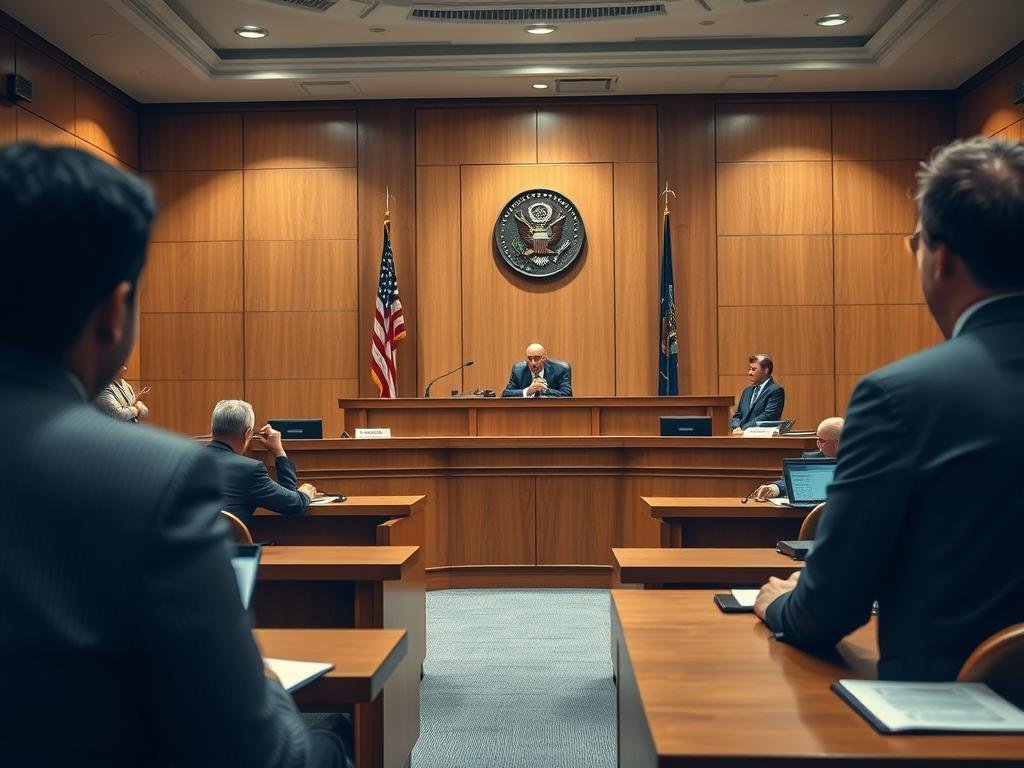Immigration court proceedings with judge and attorneys