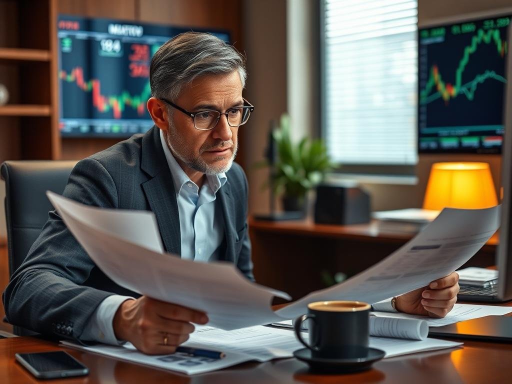 Investor reviewing financial documents with questions about Trump's Big Beautiful Bill investment impact