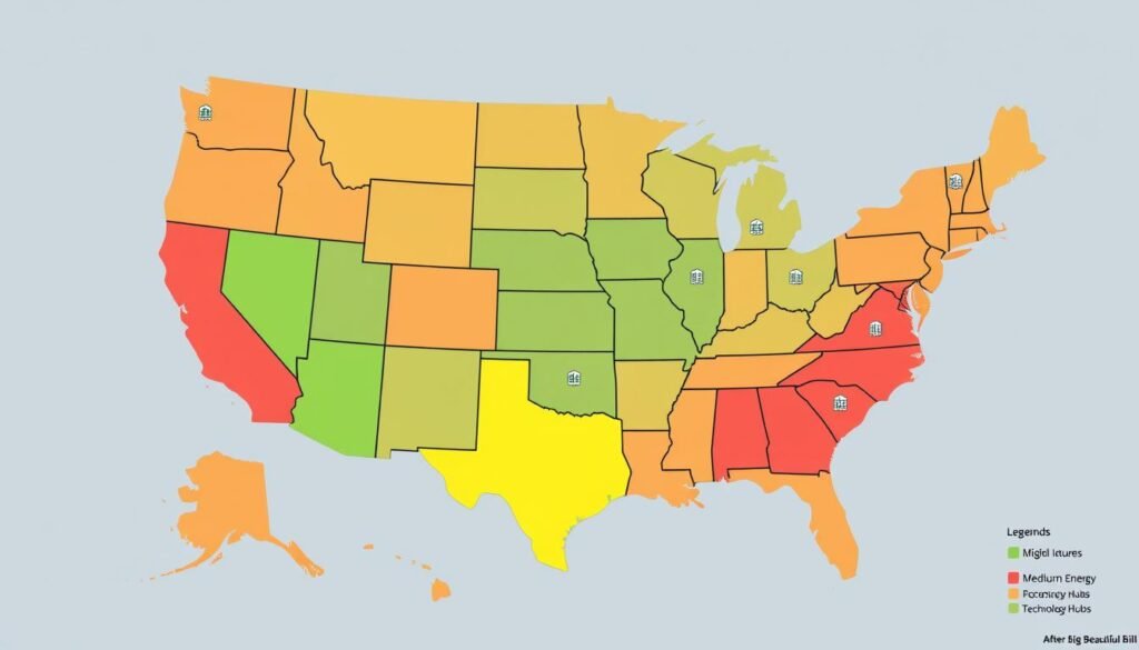 Map of the United States highlighting regional investment opportunities created by Trump's Big Beautiful Bill