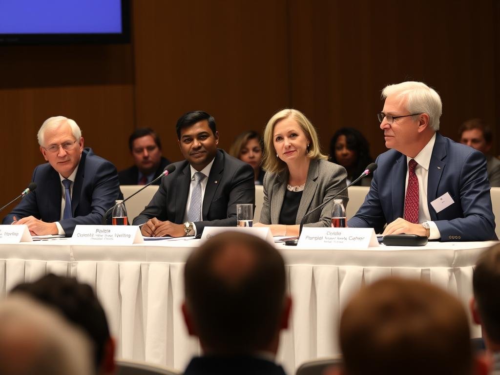 Panel of economic experts discussing workforce impacts at a conference