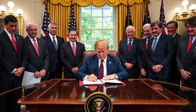 President Trump signing the One Big Beautiful Bill into law with Republican lawmakers
