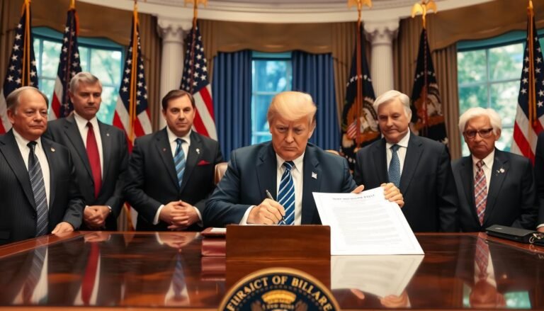 President Trump signing the One Big Beautiful Bill with Republican lawmakers