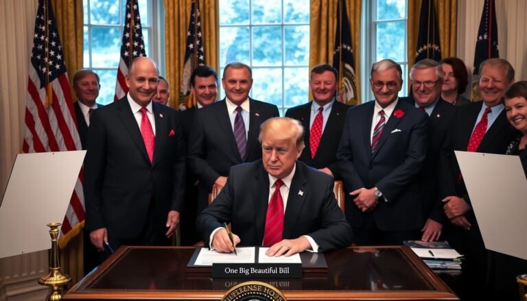 President Trump signing the One Big Beautiful Tax Bill with Republican lawmakers
