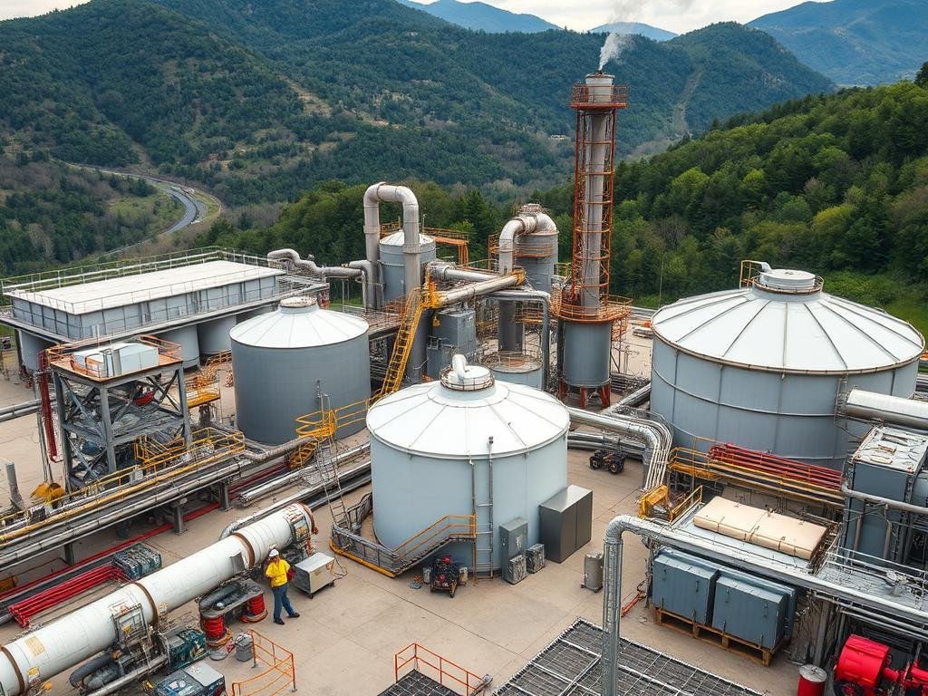 Rare earth element processing facility in Appalachia with workers and technology