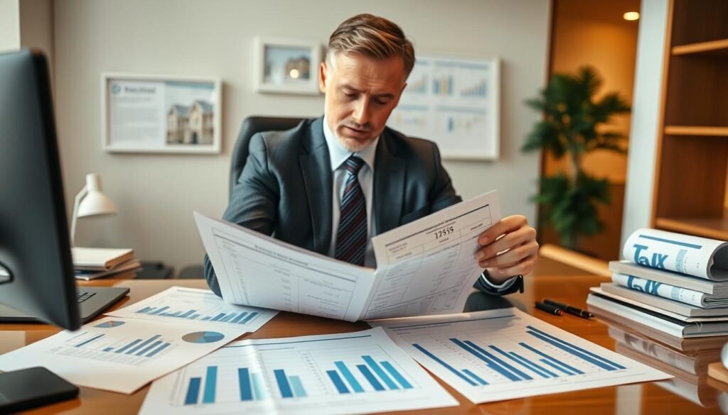 Real estate investor reviewing property portfolio documents with Trump's Big Beautiful Bill Real Estate Market Impact charts