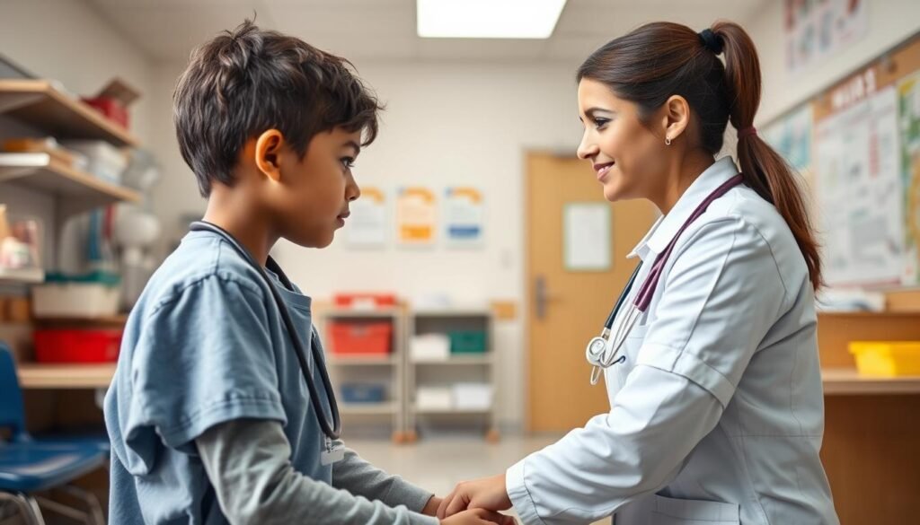 School nurse attending to student in school health office