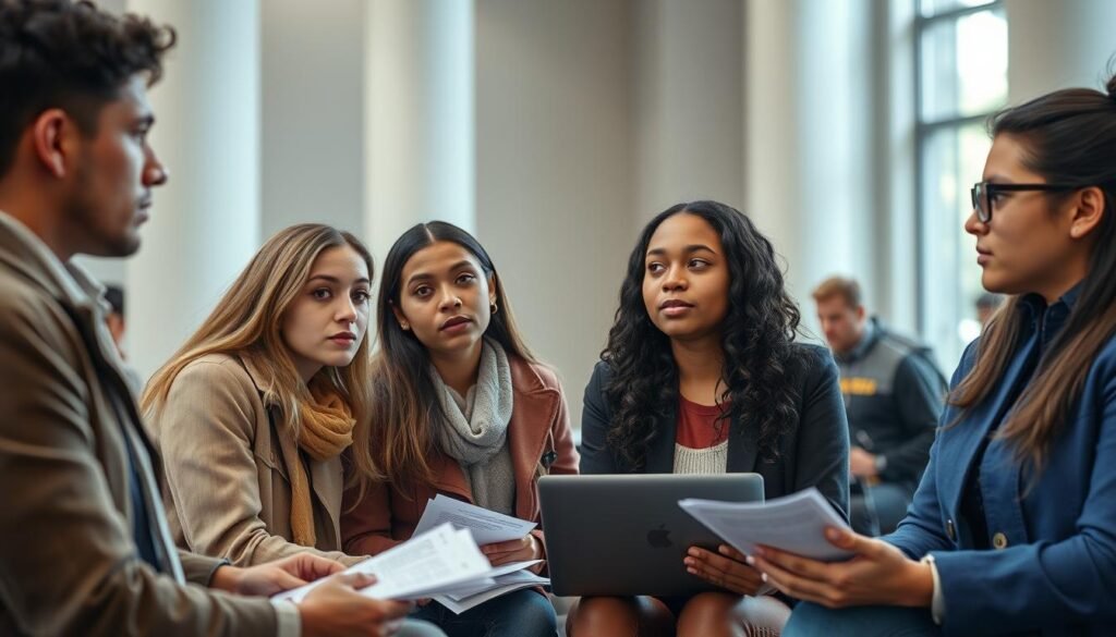 Students and educators discussing the future of higher education funding