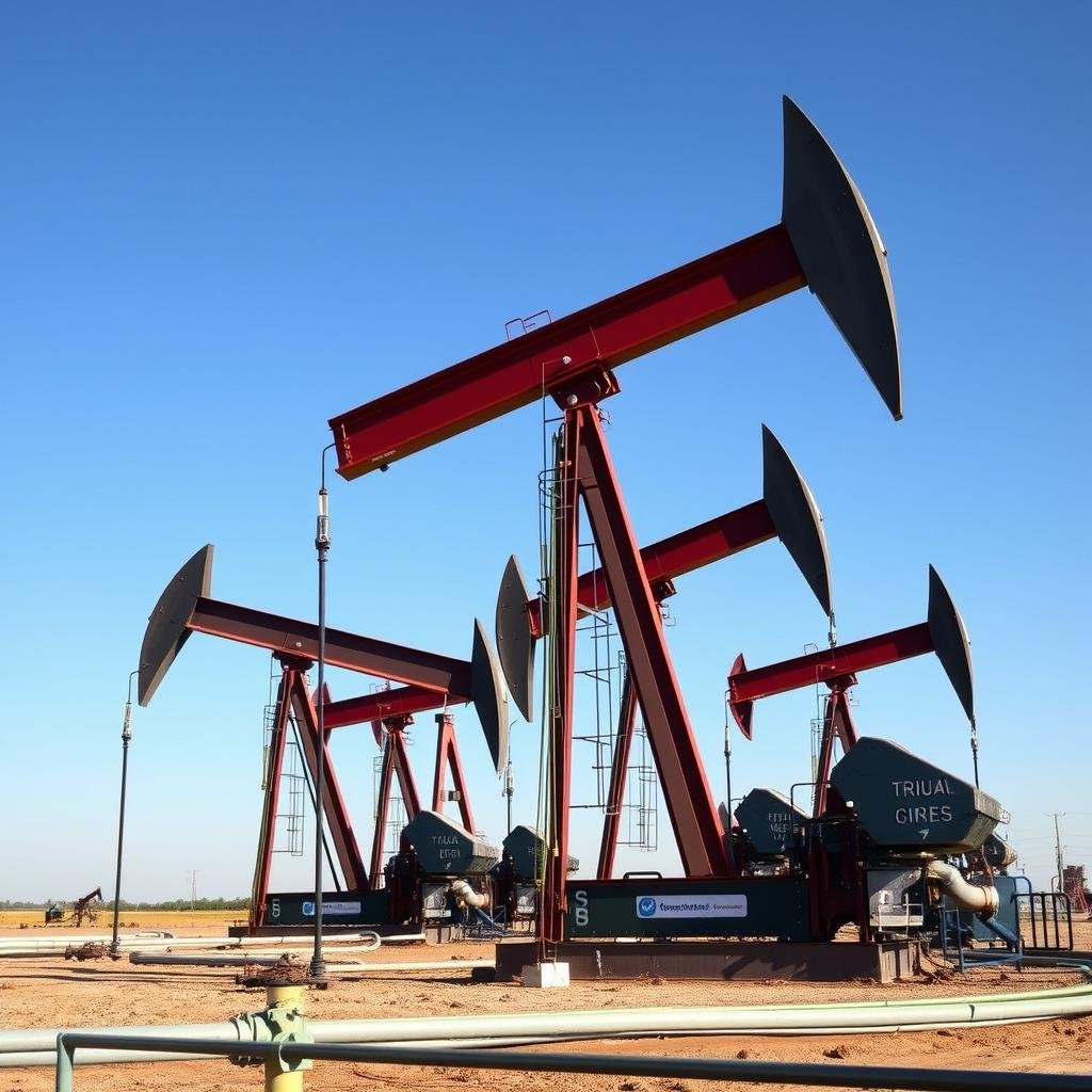 Texas oil field with pumping units and infrastructure