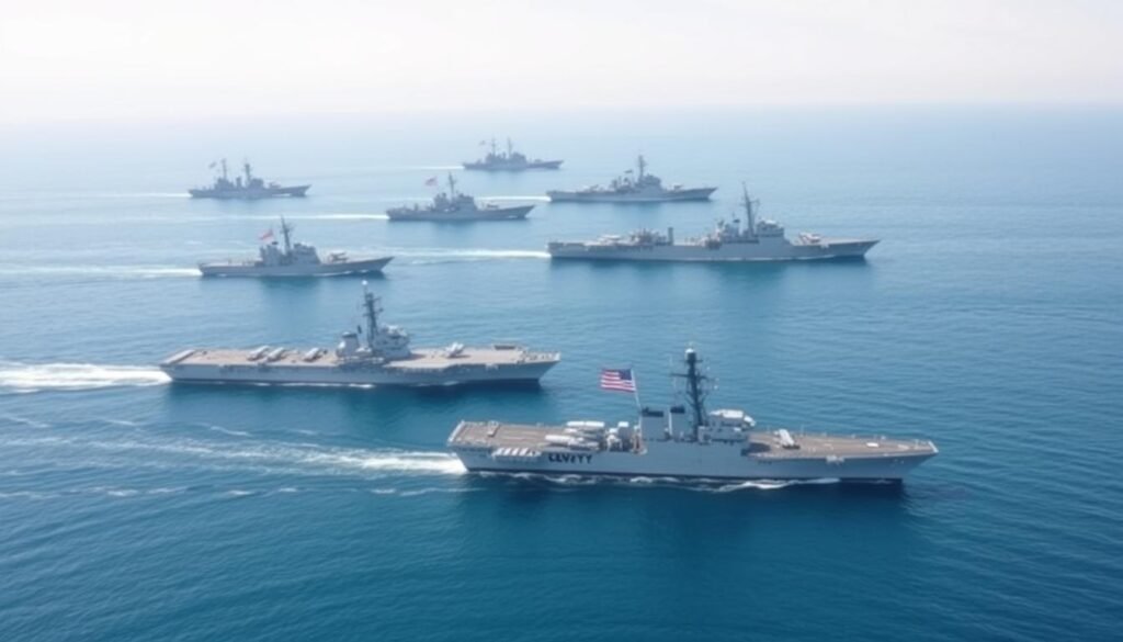 U.S. Navy ships at sea representing the shipbuilding investments in Trump's Big Beautiful Bill