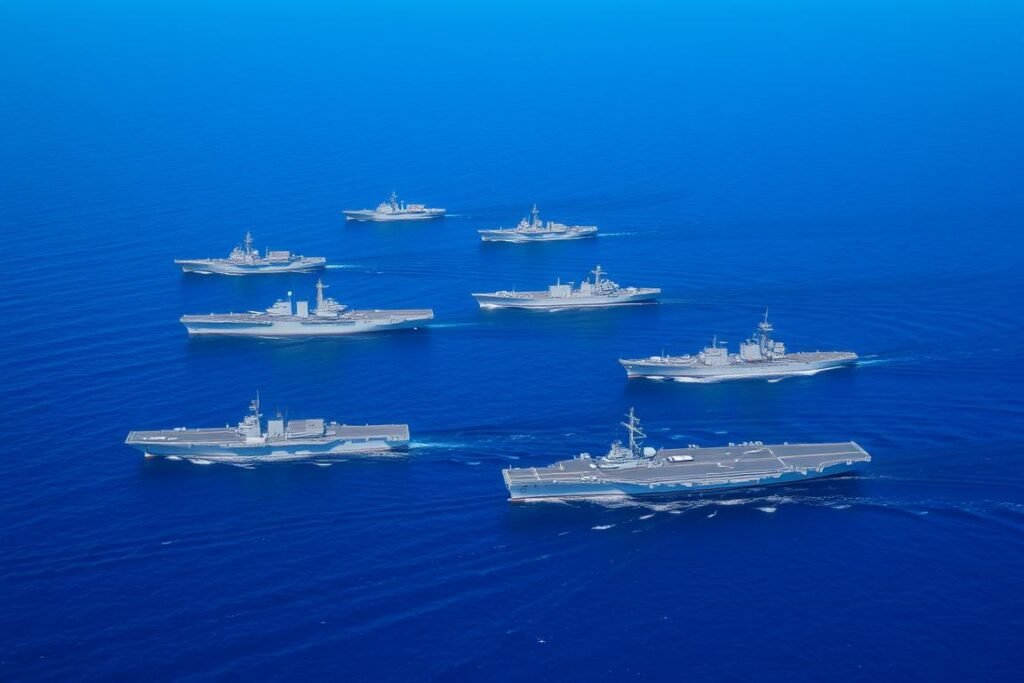 US Navy ships in formation representing the naval expansion in Trump's Big Beautiful Bill