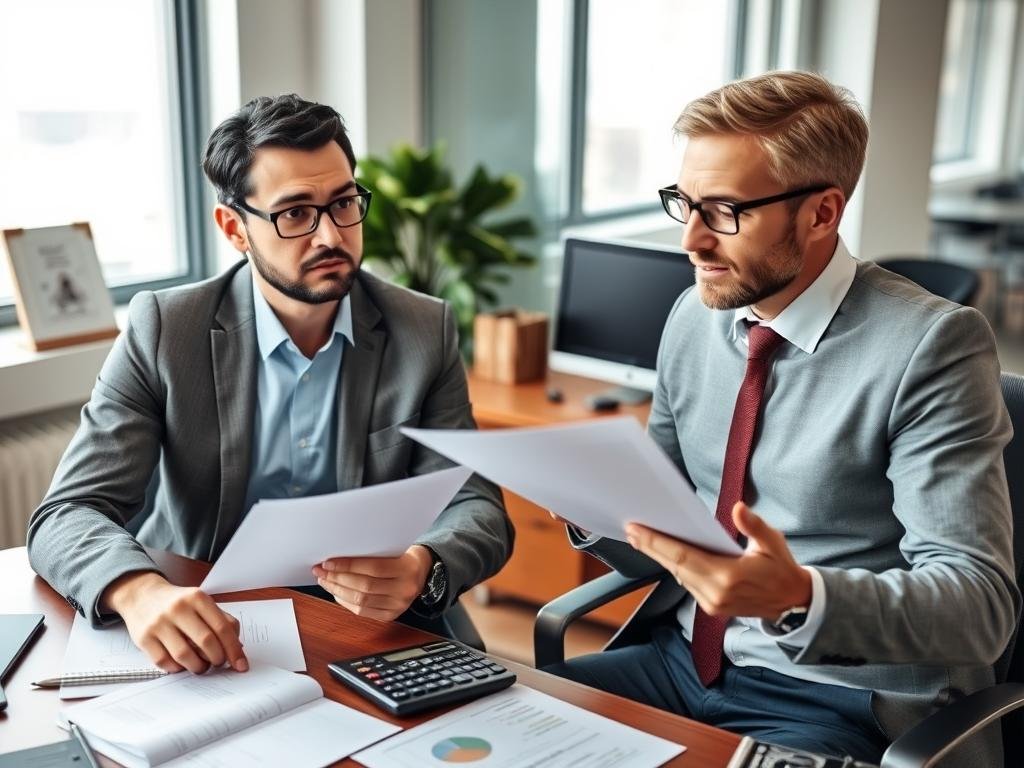 Worker discussing employment concerns with a financial advisor
