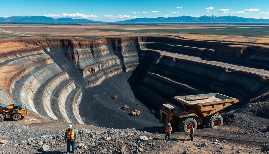 Wyoming coal mining operation with workers and equipment