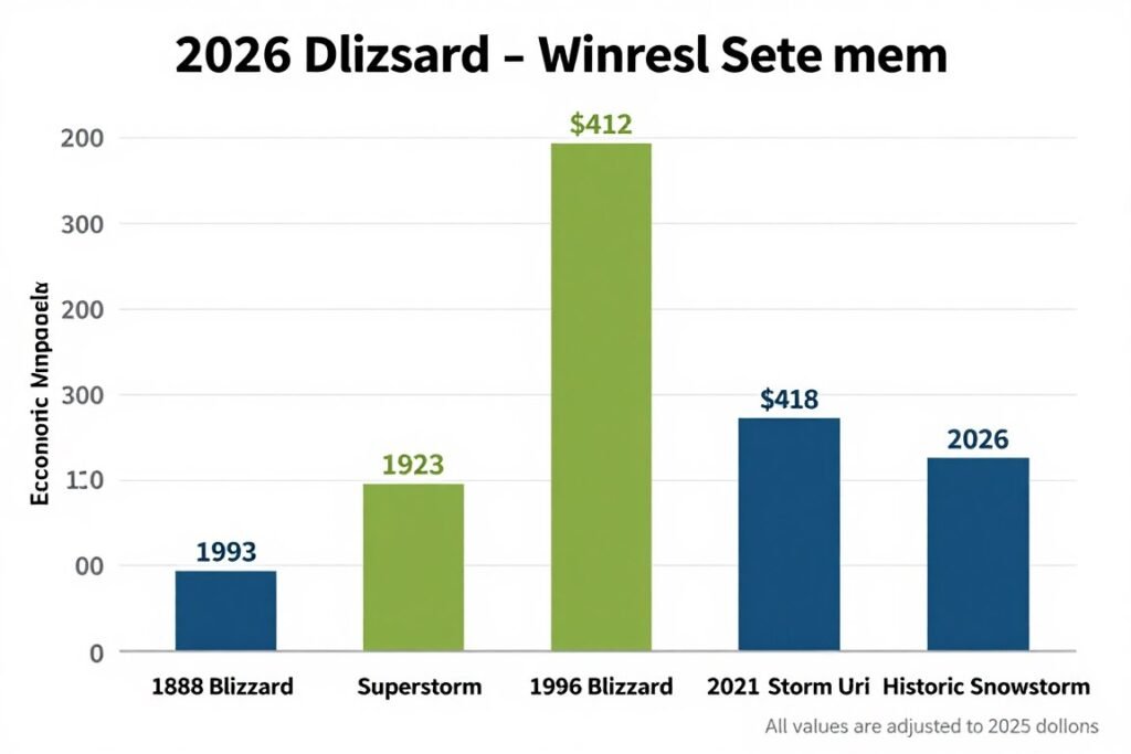 Chart showing economic impact comparison between major winter storms in US history
