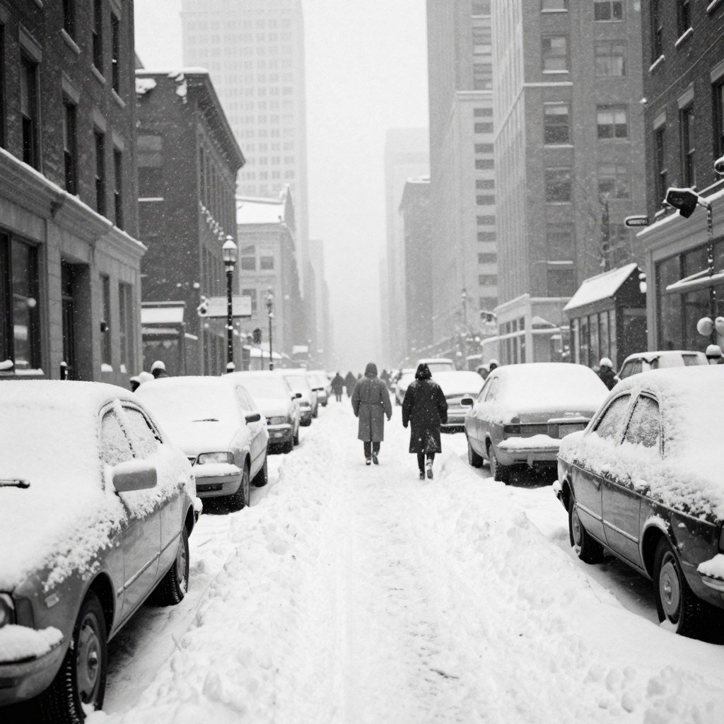 Chicago Blizzard of 1967 showing record snowfall accumulation from State Weather Record historical archives