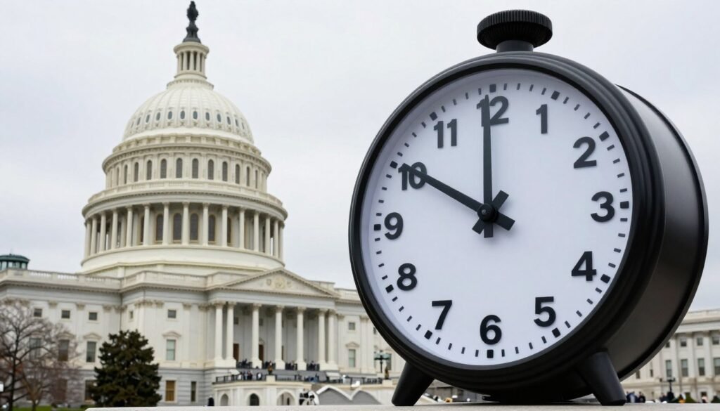 Clock showing time running out with Capitol building in background