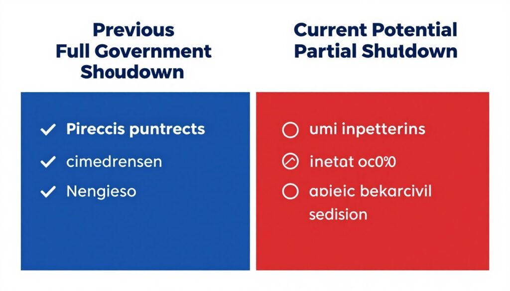 Comparison of services affected in previous shutdown versus potential partial shutdown