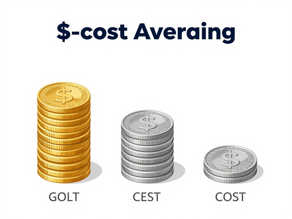 Dollar-cost averaging illustration showing investment results at different price points for precious metals