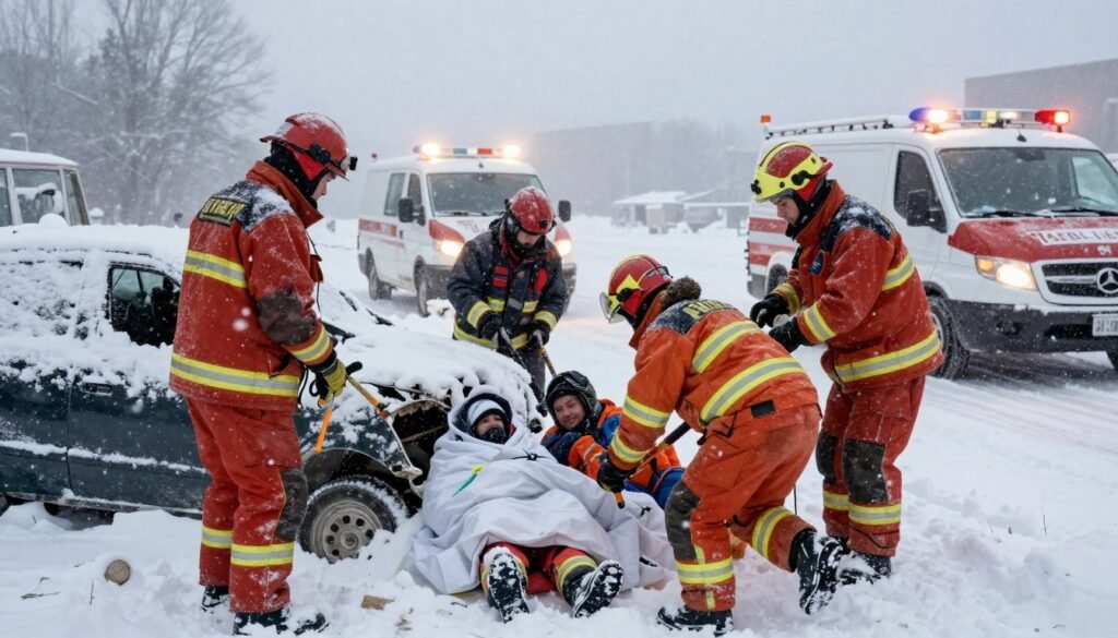 Emergency response teams conducting snow rescue operations during the January 2026 Historic Snowstorm