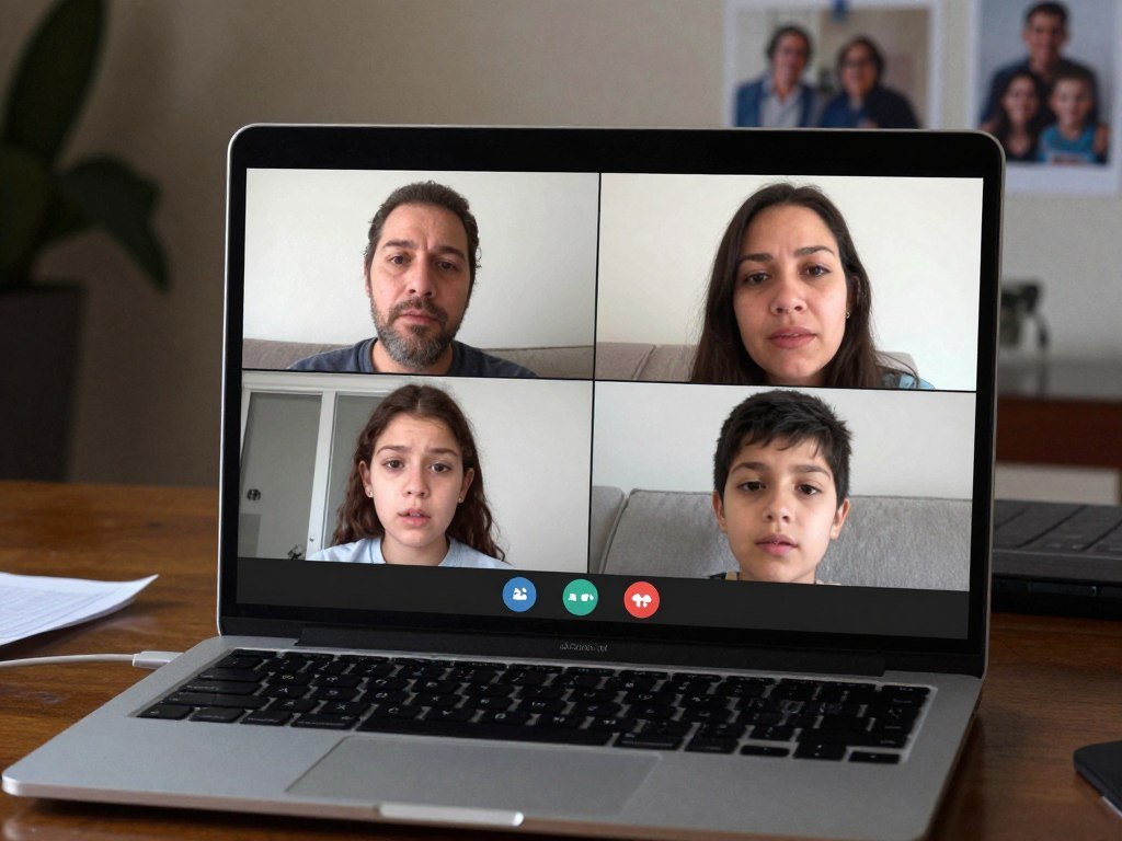 Family separated by immigration restrictions communicating via video call across borders