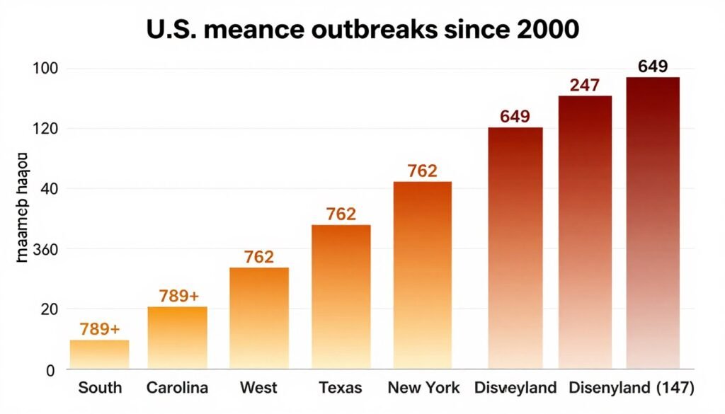 Graph comparing the South Carolina measles outbreak to other major U.S. outbreaks since 2000