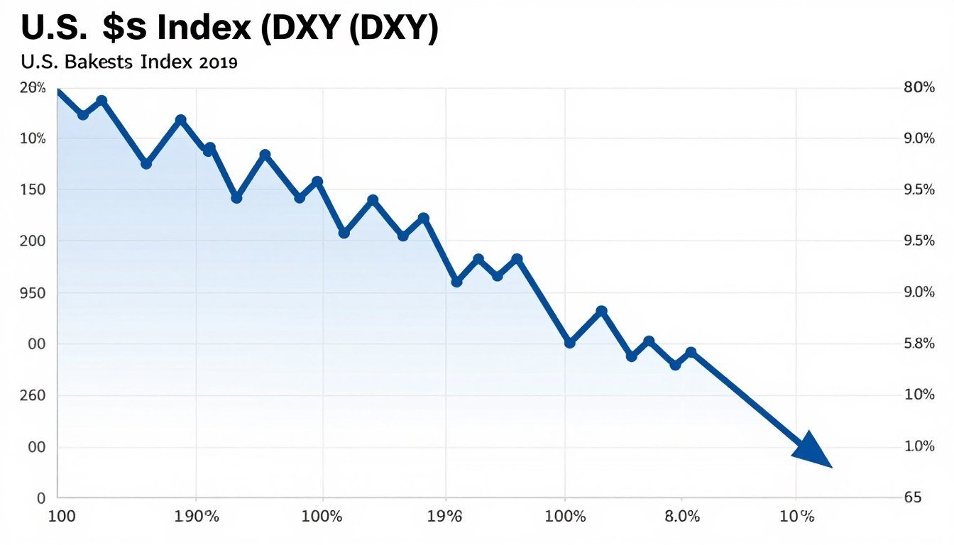Graph showing U.S. dollar decline against major currencies over the past year