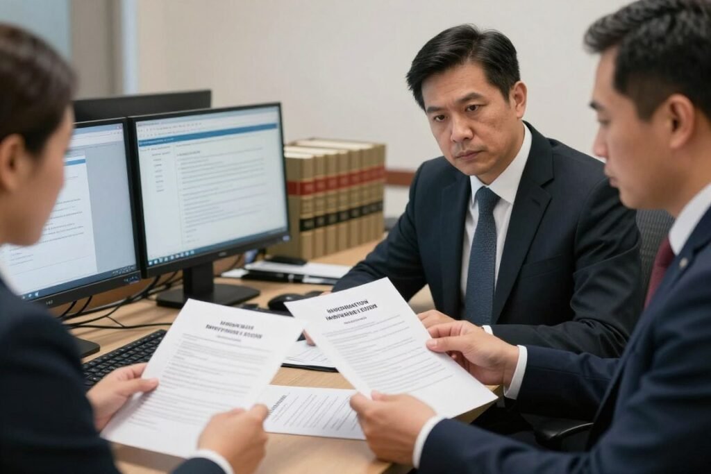 Legal professionals reviewing immigration documents with security implications of the 75-Nation U.S. Visa Policy