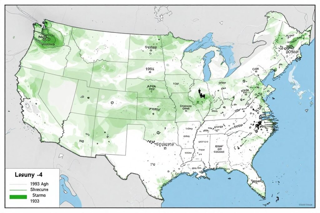Map comparison showing the geographic scope of the 1993 Superstorm versus the January 2026 Historic Snowstorm