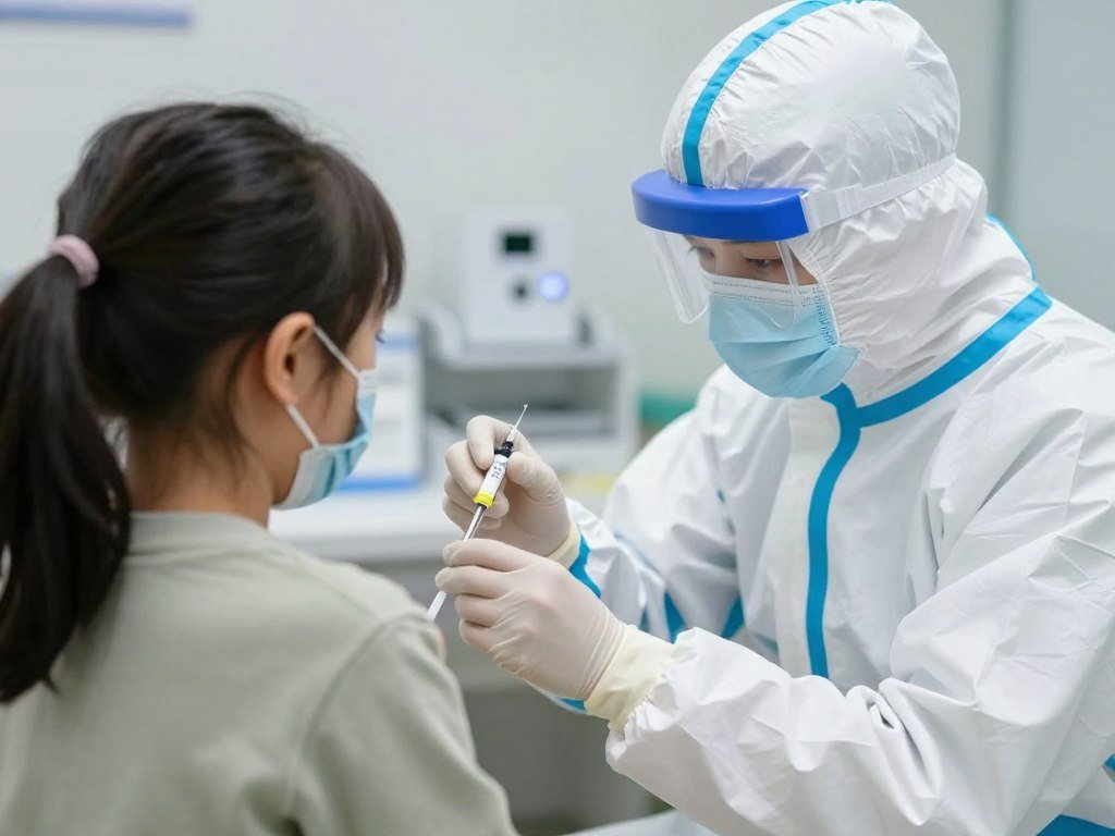 Medical professional administering MMR vaccine to a child during the South Carolina measles outbreak