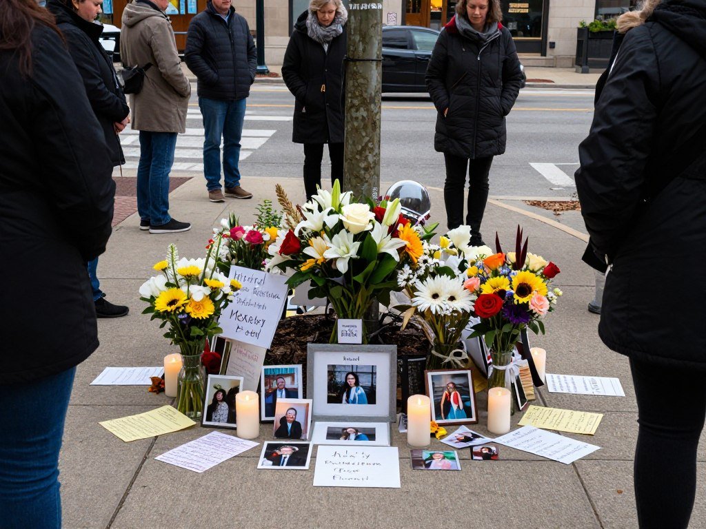 Memorial for Alex Pretti with flowers and photos