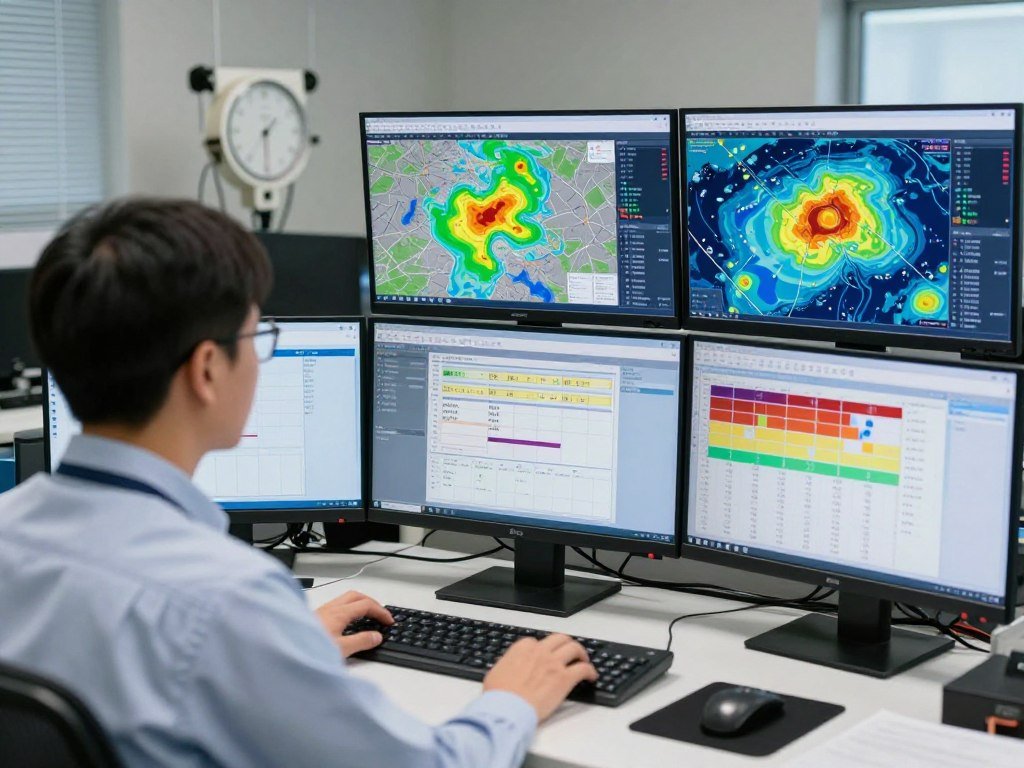 Meteorologist analyzing State Weather Record data at state climate office