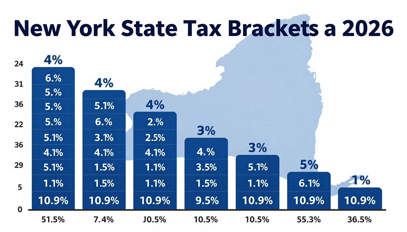 New York State tax brackets 2026 chart showing progressive tax rates from 4% to 10.9%