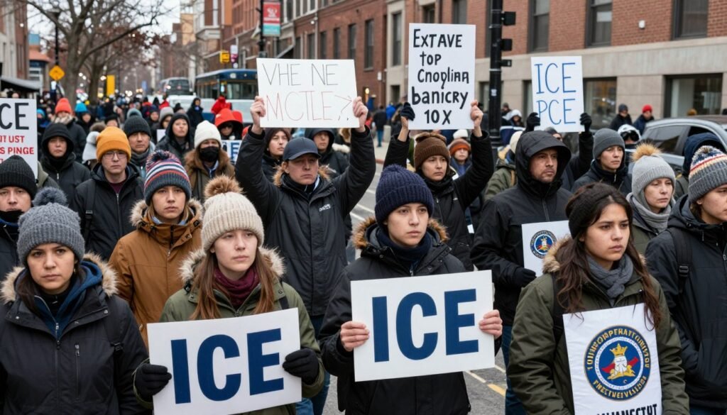 Protesters in Minneapolis demonstrating against federal immigration enforcement